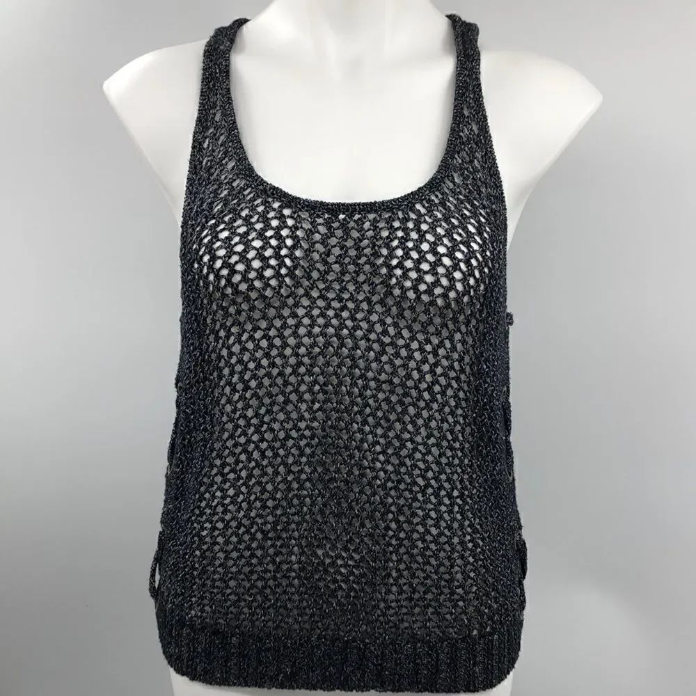 Guess black silver knit racerback metallic grommets top